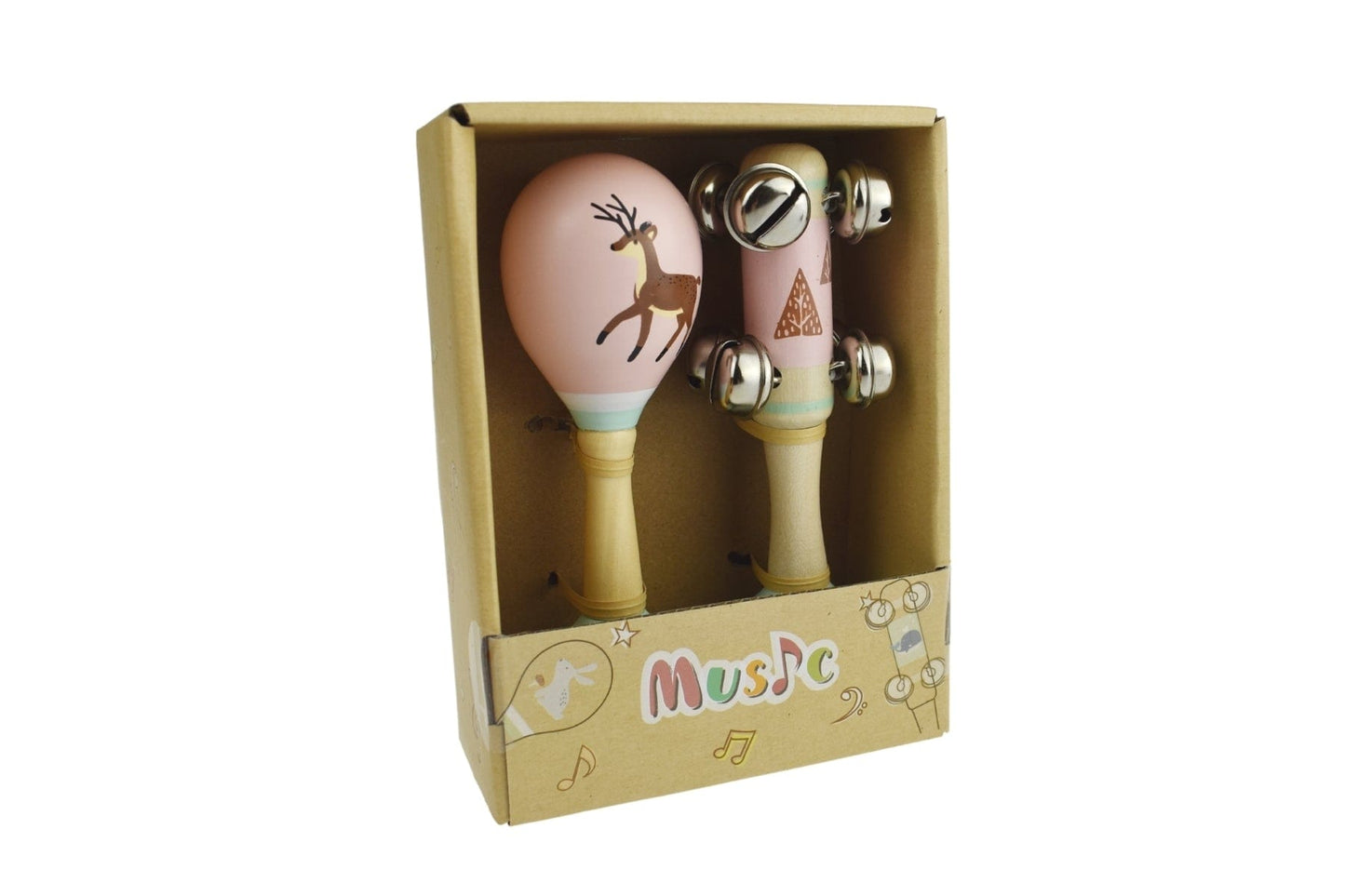 Kids Toy Chest Brand-Kaper Kidz, Toys-Musical Toys CALM & BREEZY DEER WOODEN MARACA & BELL STICK SET