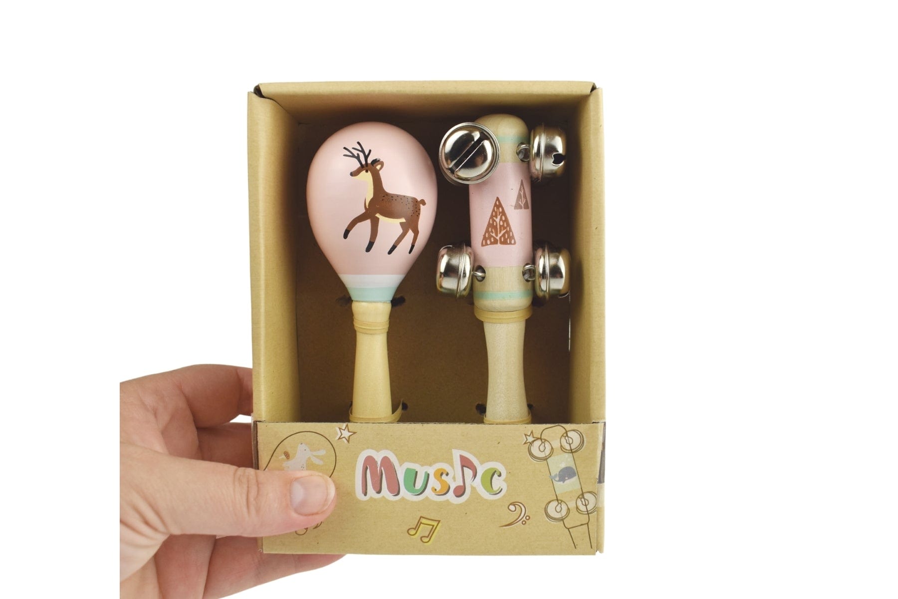 Kids Toy Chest Brand-Kaper Kidz, Toys-Musical Toys CALM & BREEZY DEER WOODEN MARACA & BELL STICK SET