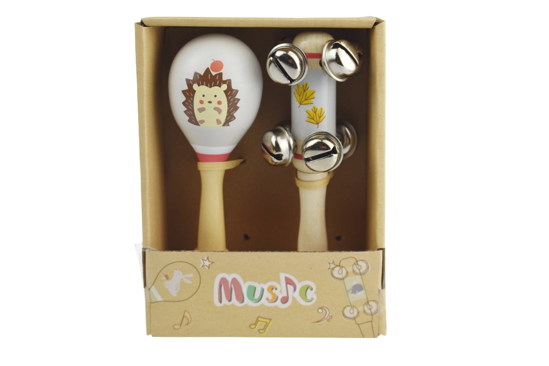 Kids Toy Chest Brand-Kaper Kidz, Toys-Musical Toys CALM & BREEZY HEDGEHOG WOODEN MARACA & BELL STICK SET