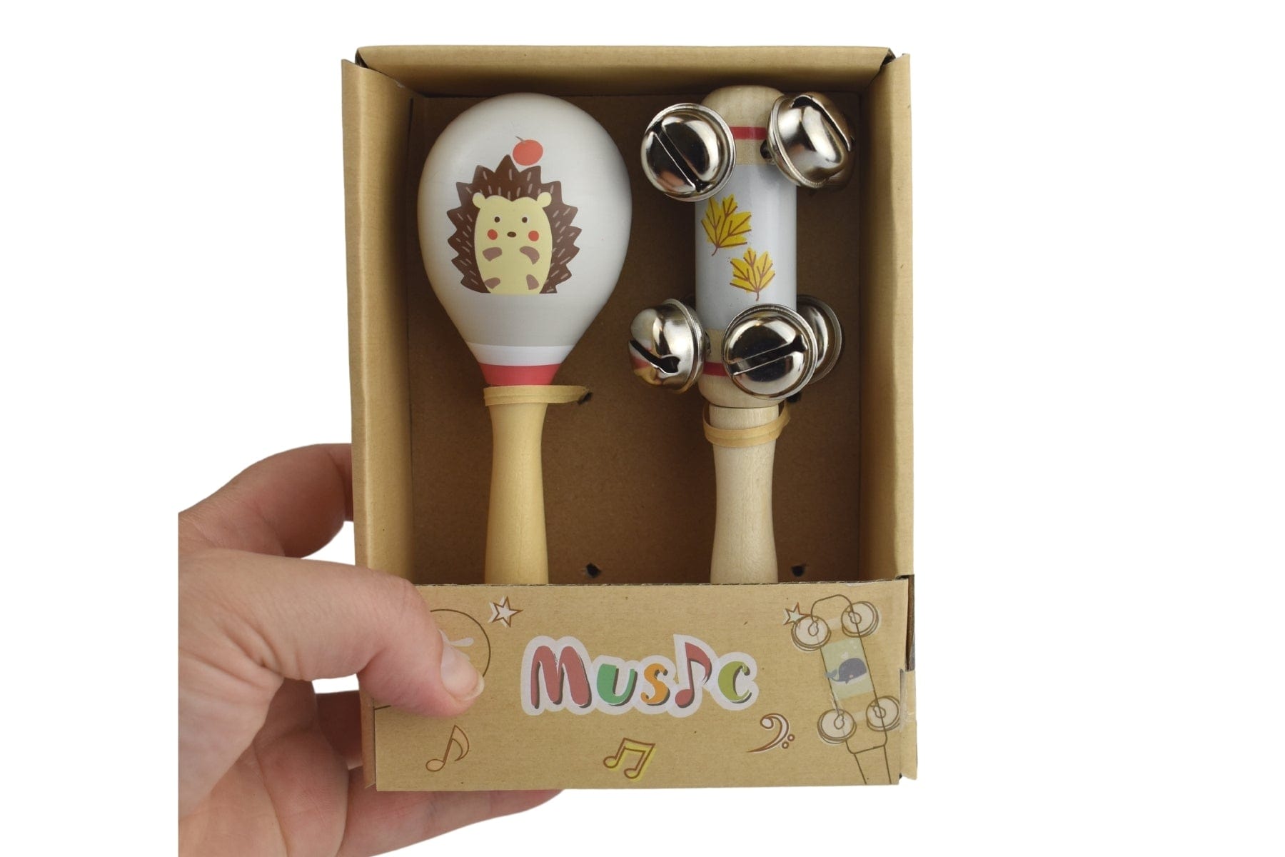 Kids Toy Chest Brand-Kaper Kidz, Toys-Musical Toys CALM & BREEZY HEDGEHOG WOODEN MARACA & BELL STICK SET