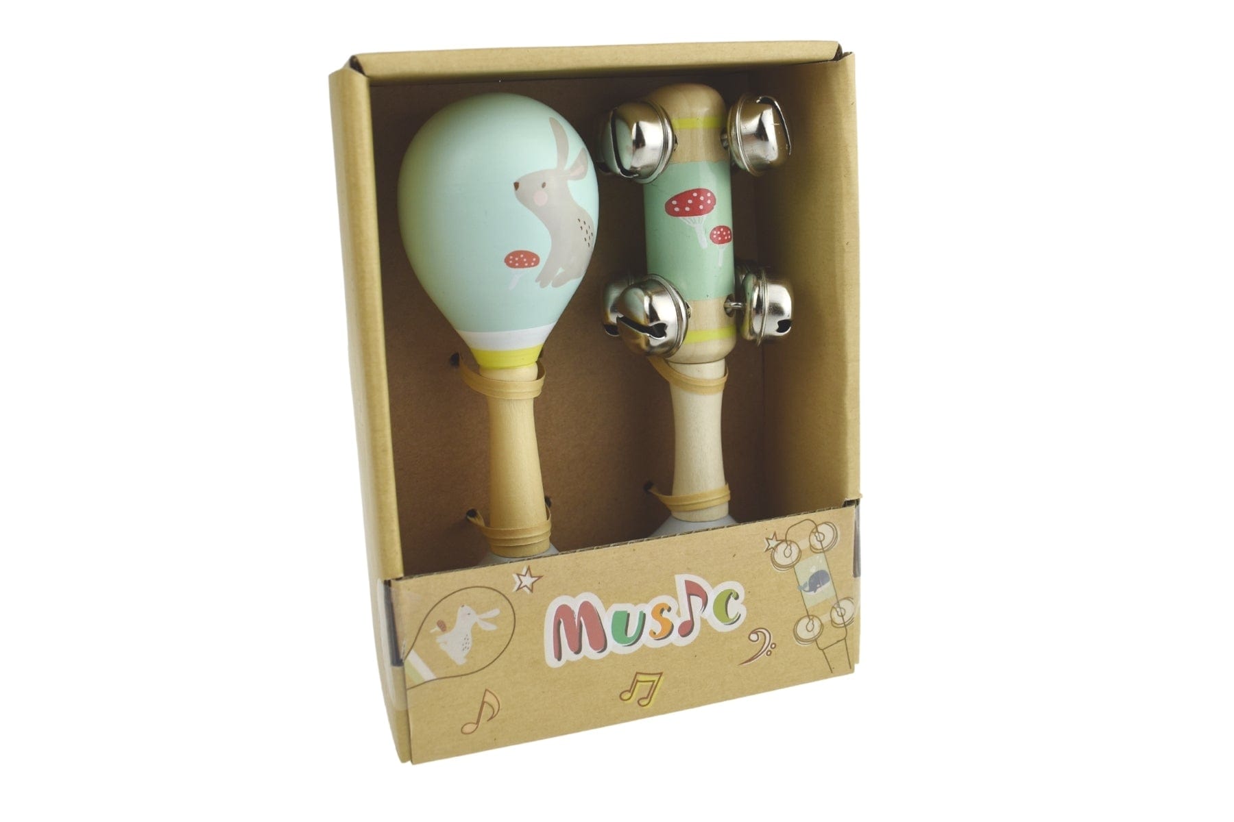 Kids Toy Chest Brand-Kaper Kidz, Toys-Musical Toys CALM & BREEZY RABBIT WOODEN MARACA & BELL STICK SET