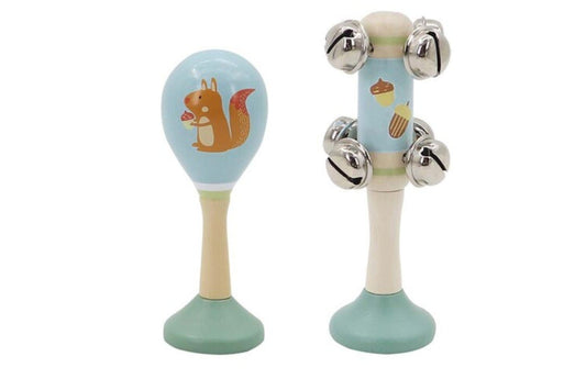 Kids Toy Chest Brand-Kaper Kidz, Toys-Musical Toys CALM & BREEZY SQUIRREL WOODEN MARACA & BELL STICK SET