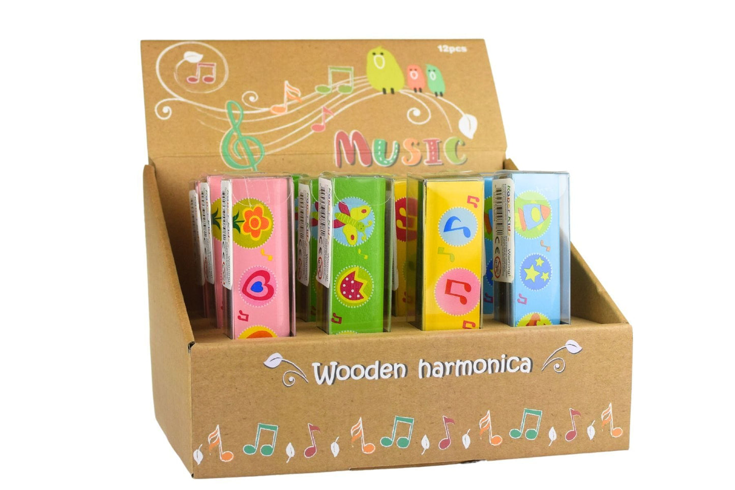 Kids Toy Chest Brand-Kaper Kidz, Toys-Musical Toys WOODEN MIXED PATTERN HARMONICA