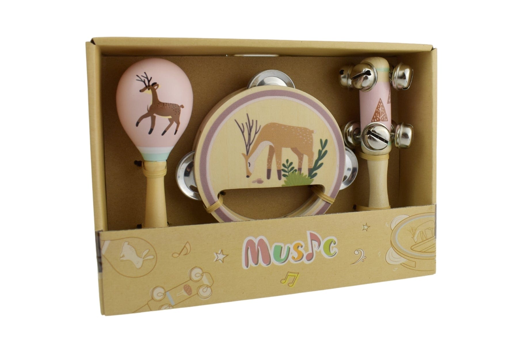 Kids Toy Chest Brand-Kaper Kidz, Toys-Musical Toys, X-FSC Certified CALM & BREEZY DEER WOODEN 3PCS MUSICAL SET