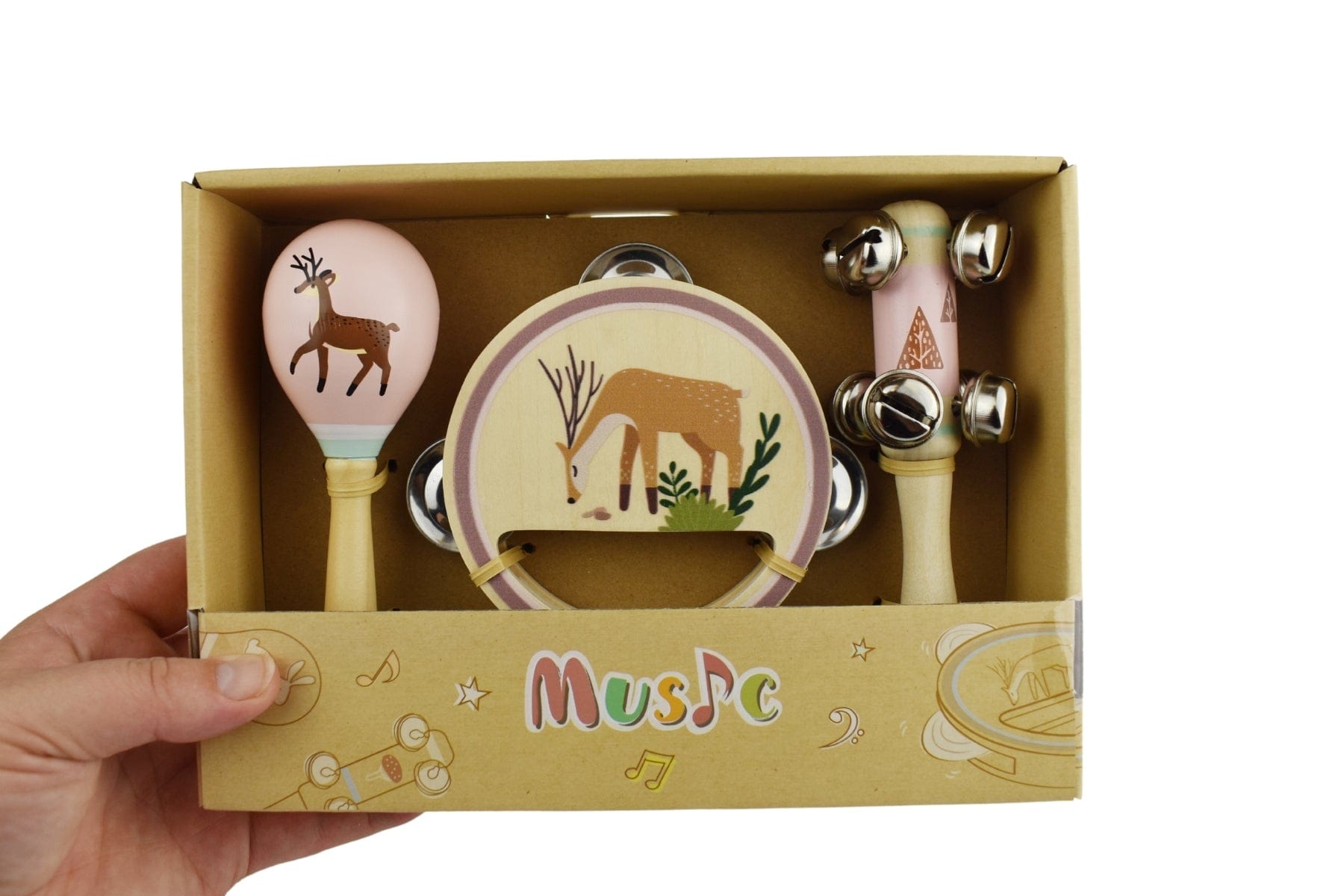 Kids Toy Chest Brand-Kaper Kidz, Toys-Musical Toys, X-FSC Certified CALM & BREEZY DEER WOODEN 3PCS MUSICAL SET