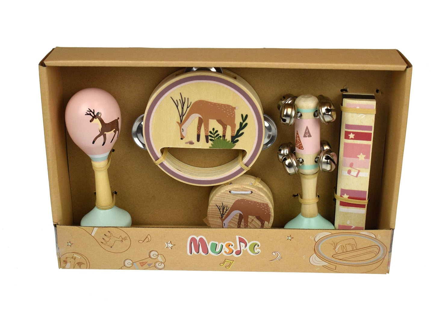 Kids Toy Chest Brand-Kaper Kidz, Toys-Musical Toys, X-FSC Certified CALM & BREEZY DEER WOODEN 5PCS MUSICAL SET