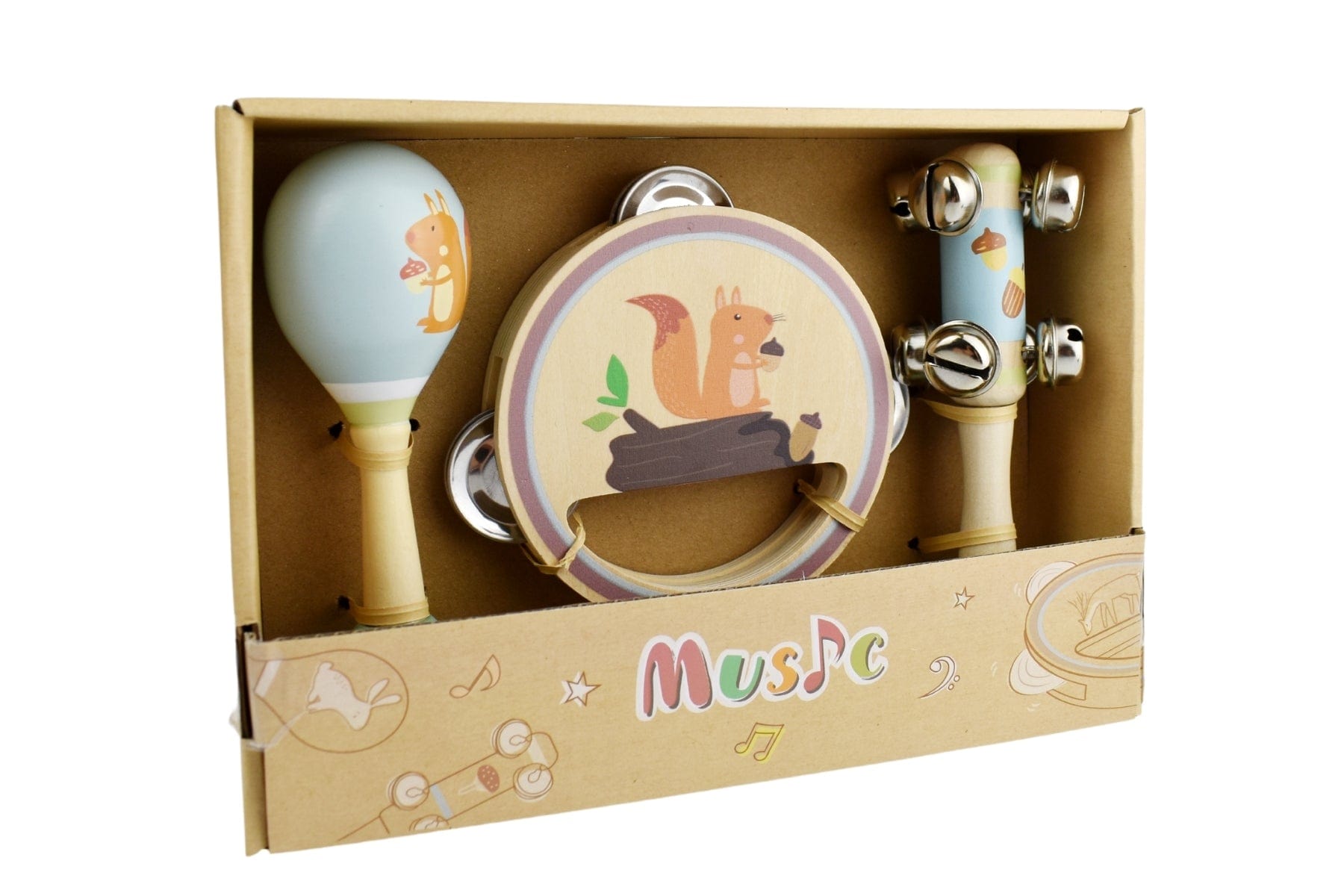 Kids Toy Chest Brand-Kaper Kidz, Toys-Musical Toys, X-FSC Certified CALM & BREEZY SQUIRREL WOODEN 3PCS MUSICAL SET