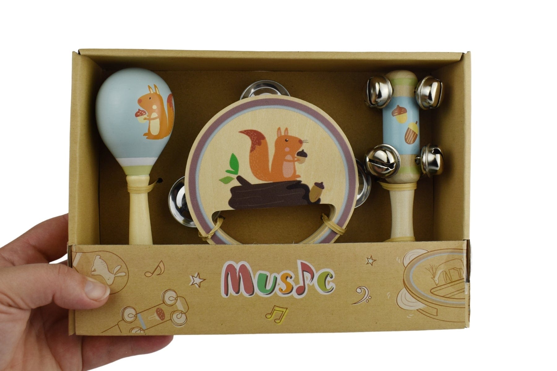 Kids Toy Chest Brand-Kaper Kidz, Toys-Musical Toys, X-FSC Certified CALM & BREEZY SQUIRREL WOODEN 3PCS MUSICAL SET