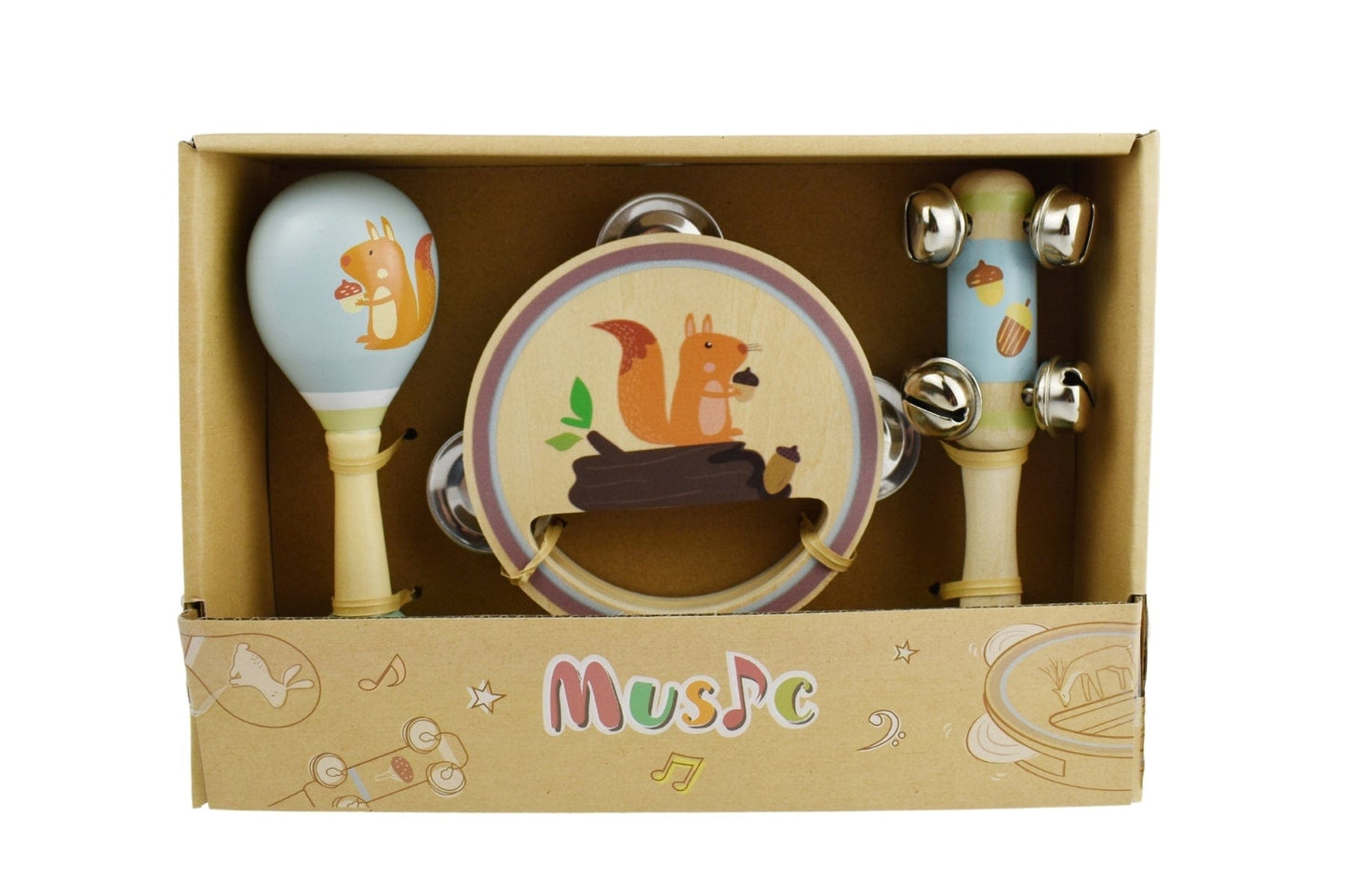 Kids Toy Chest Brand-Kaper Kidz, Toys-Musical Toys, X-FSC Certified CALM & BREEZY SQUIRREL WOODEN 3PCS MUSICAL SET