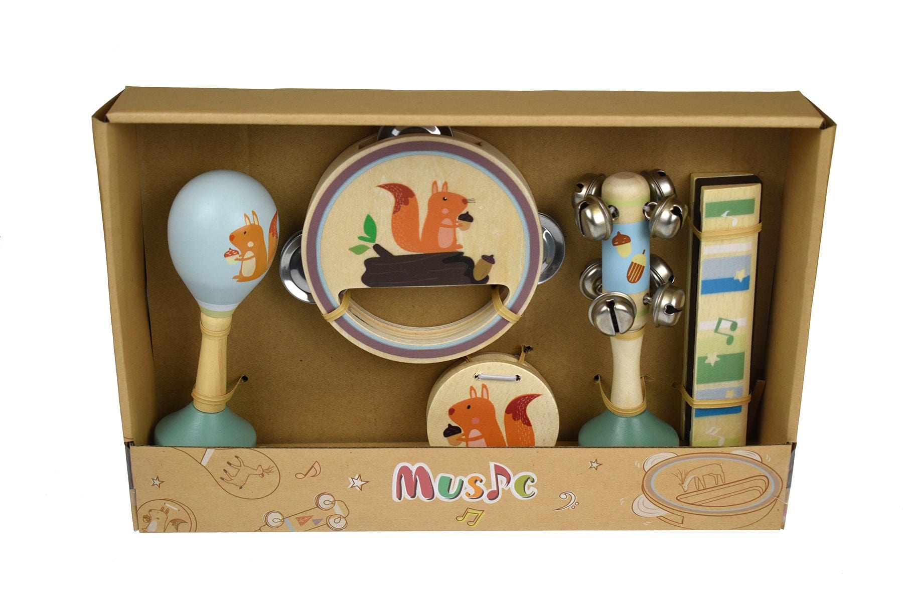 Kids Toy Chest Brand-Kaper Kidz, Toys-Musical Toys, X-FSC Certified CALM & BREEZY SQUIRREL WOODEN 5PCS MUSICAL SET