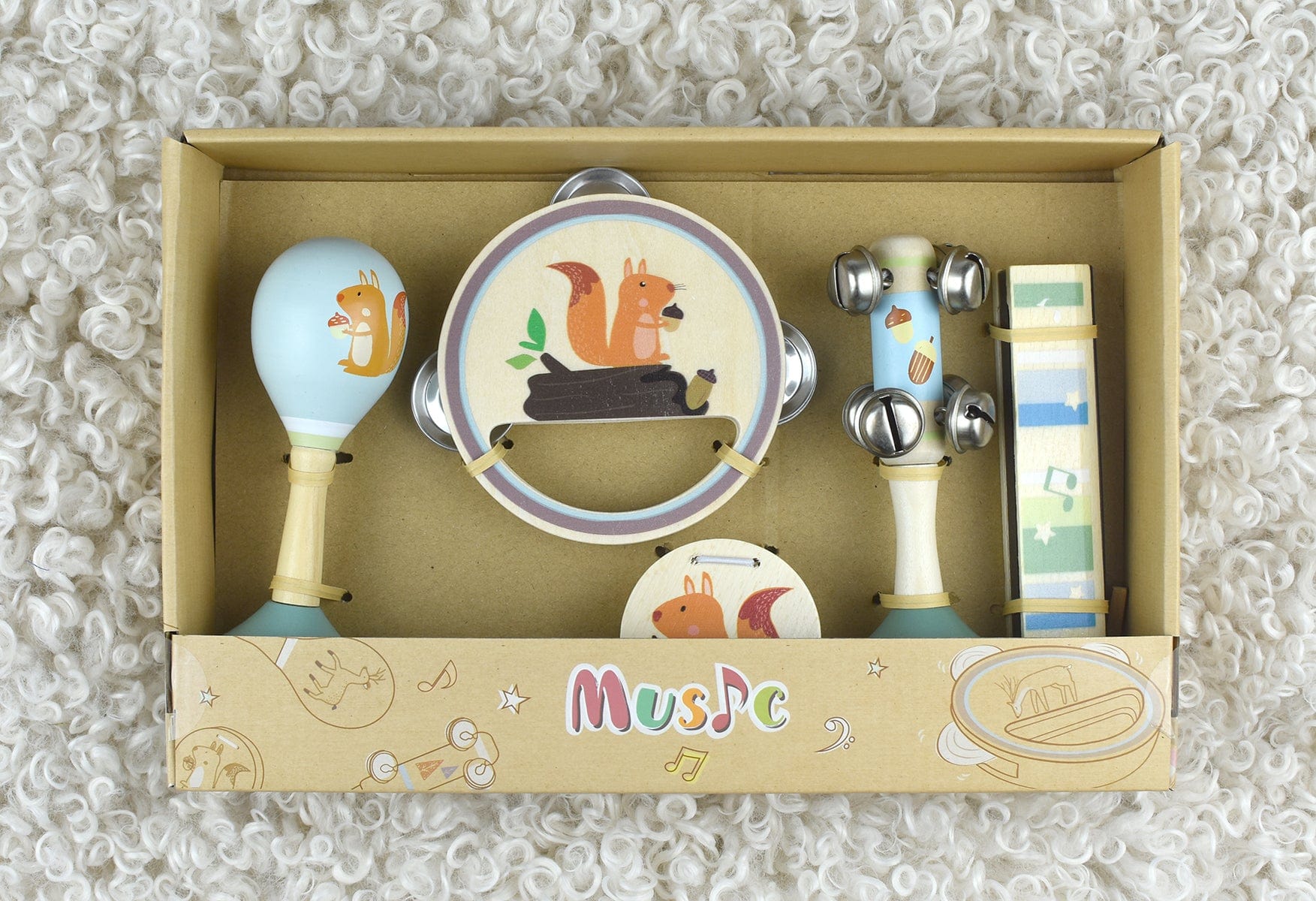 Kids Toy Chest Brand-Kaper Kidz, Toys-Musical Toys, X-FSC Certified CALM & BREEZY SQUIRREL WOODEN 5PCS MUSICAL SET