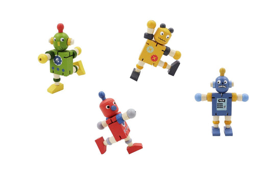 Kids Toy Chest Brand-Kaper Kidz, Toys-Novelty & Fidget, Toys-Playsets Puppets & Figurines WOODEN FLEXI ROBOT SET OF 4