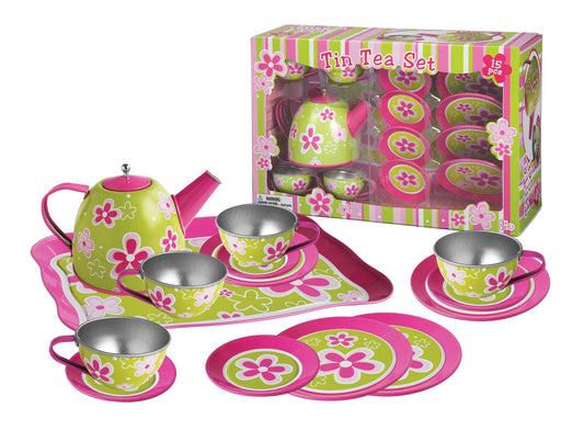 Kids Toy Chest Brand-Kaper Kidz, Toys-Pretend Play, Toys-Cooking & Dining LIME DAISY FLOWER TIN TEA SET 15PCS