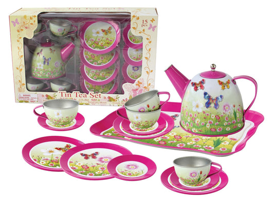 Kids Toy Chest Brand-Kaper Kidz, Toys-Pretend Play, Toys-Cooking & Dining PINK BUTTERFLY TIN TEA SET 15PCS