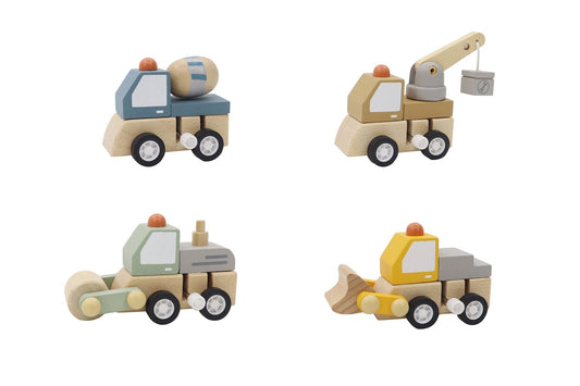 Kids Toy Chest Brand-Kaper Kidz, Toys-Vehicles WOODEN WIND UP CONSTRUCTION TRUCK SET OF 4