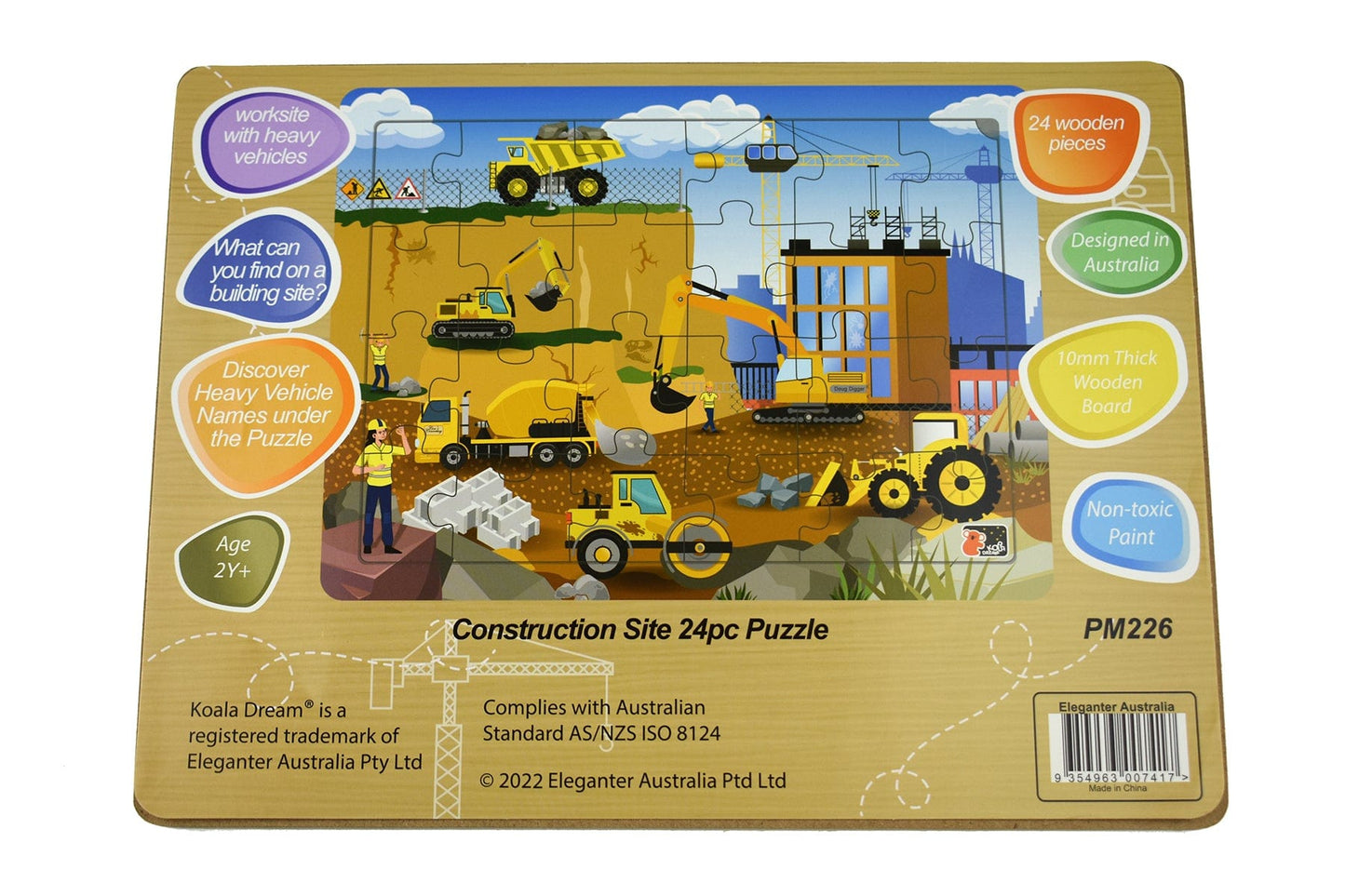 Kids Toy Chest Brand-Koala Dream, Games-Peg & Tray Puzzles CONSTRUCTION SITE JIGSAW PUZZLE 24PCS