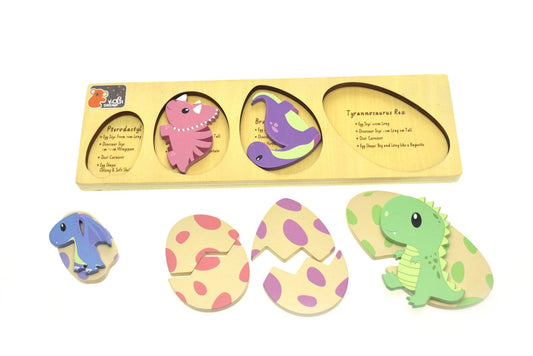 Kids Toy Chest Brand-Koala Dream, Games-Peg & Tray Puzzles DINOSAUR EGGS WITH FACTS 2 LAYERS PUZZLE BOARD