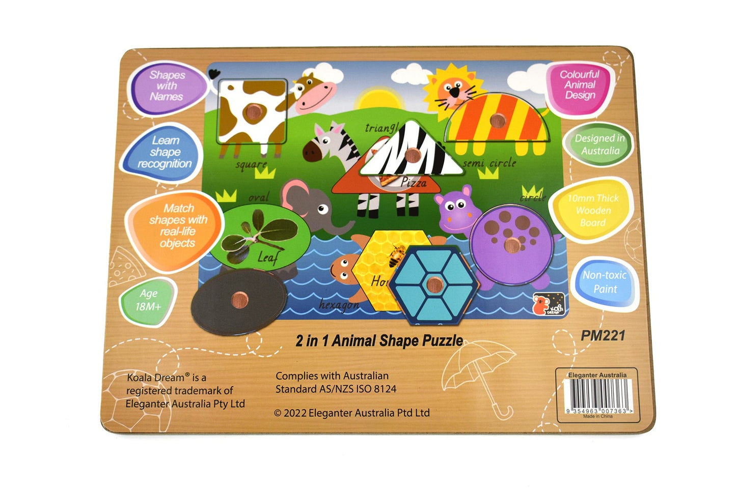 Kids Toy Chest Brand-Koala Dream, Games-Peg & Tray Puzzles Easy ANIMAL SHAPE PEG PUZZLE