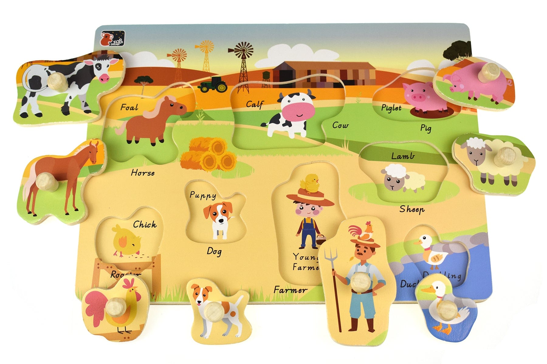 Kids Toy Chest Brand-Koala Dream, Games-Peg & Tray Puzzles Multicolor AUSTRALIAN FARM PEG PUZZLE