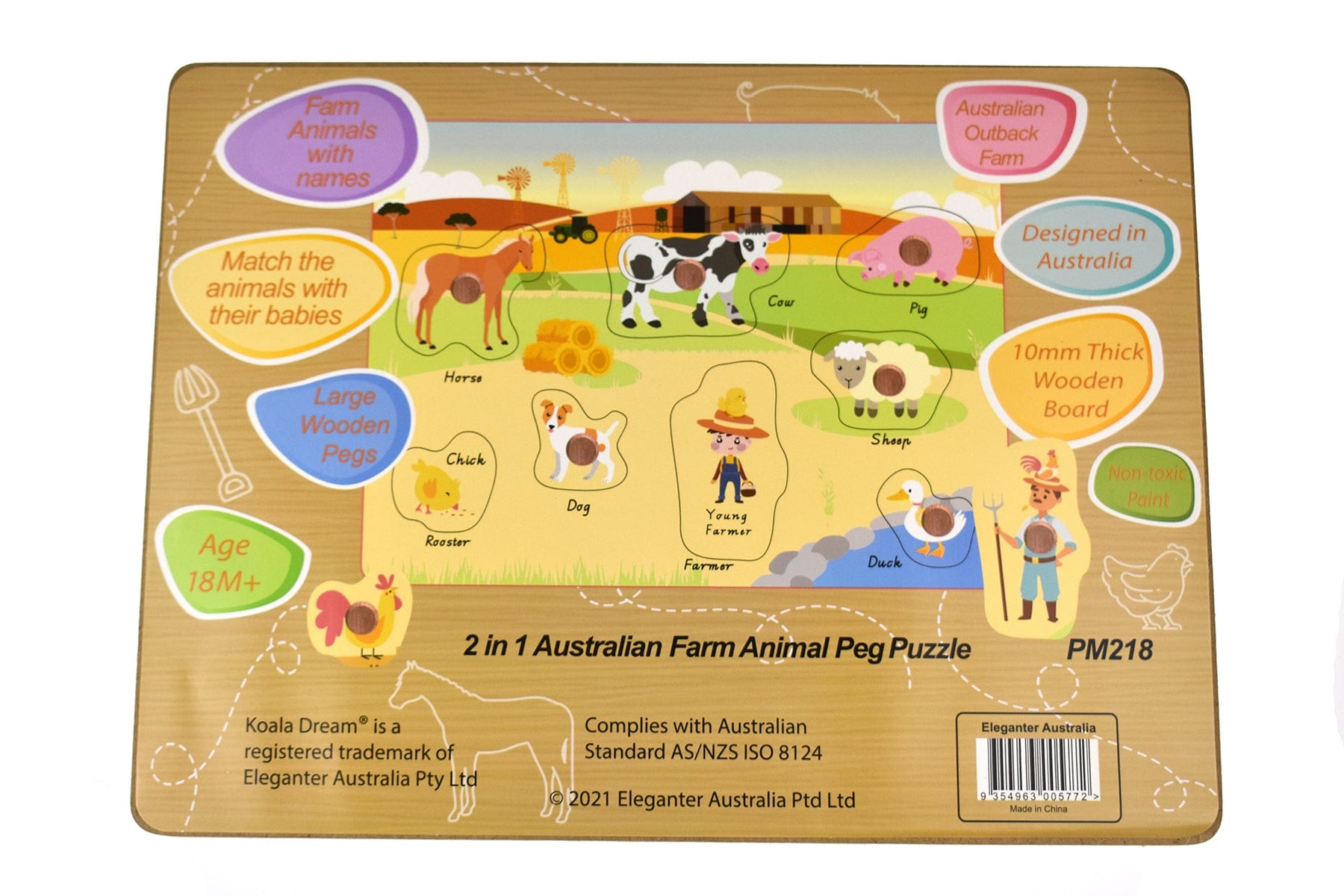 Kids Toy Chest Brand-Koala Dream, Games-Peg & Tray Puzzles Multicolor AUSTRALIAN FARM PEG PUZZLE