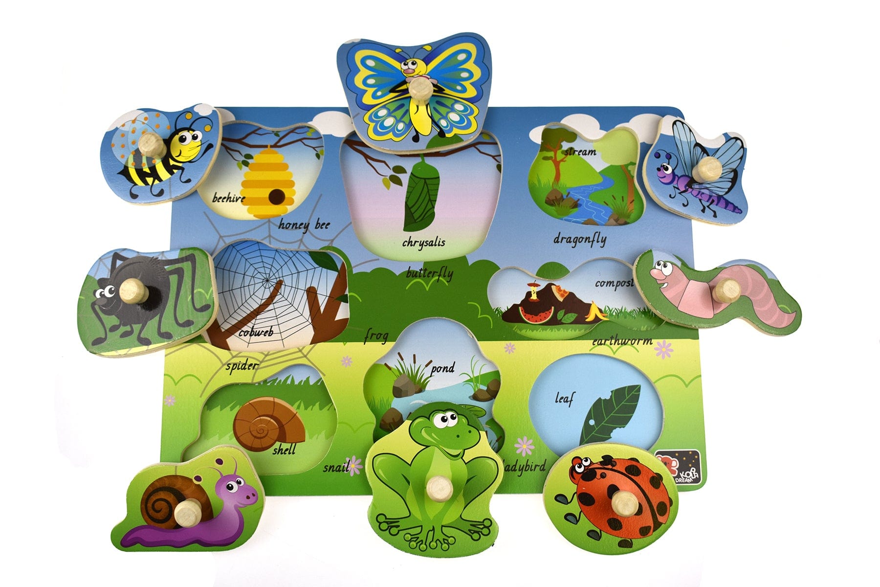 Kids Toy Chest Brand-Koala Dream, Games-Peg & Tray Puzzles Multicolor INSECT PEG PUZZLE