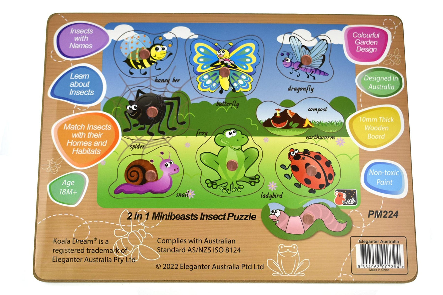Kids Toy Chest Brand-Koala Dream, Games-Peg & Tray Puzzles Multicolor INSECT PEG PUZZLE