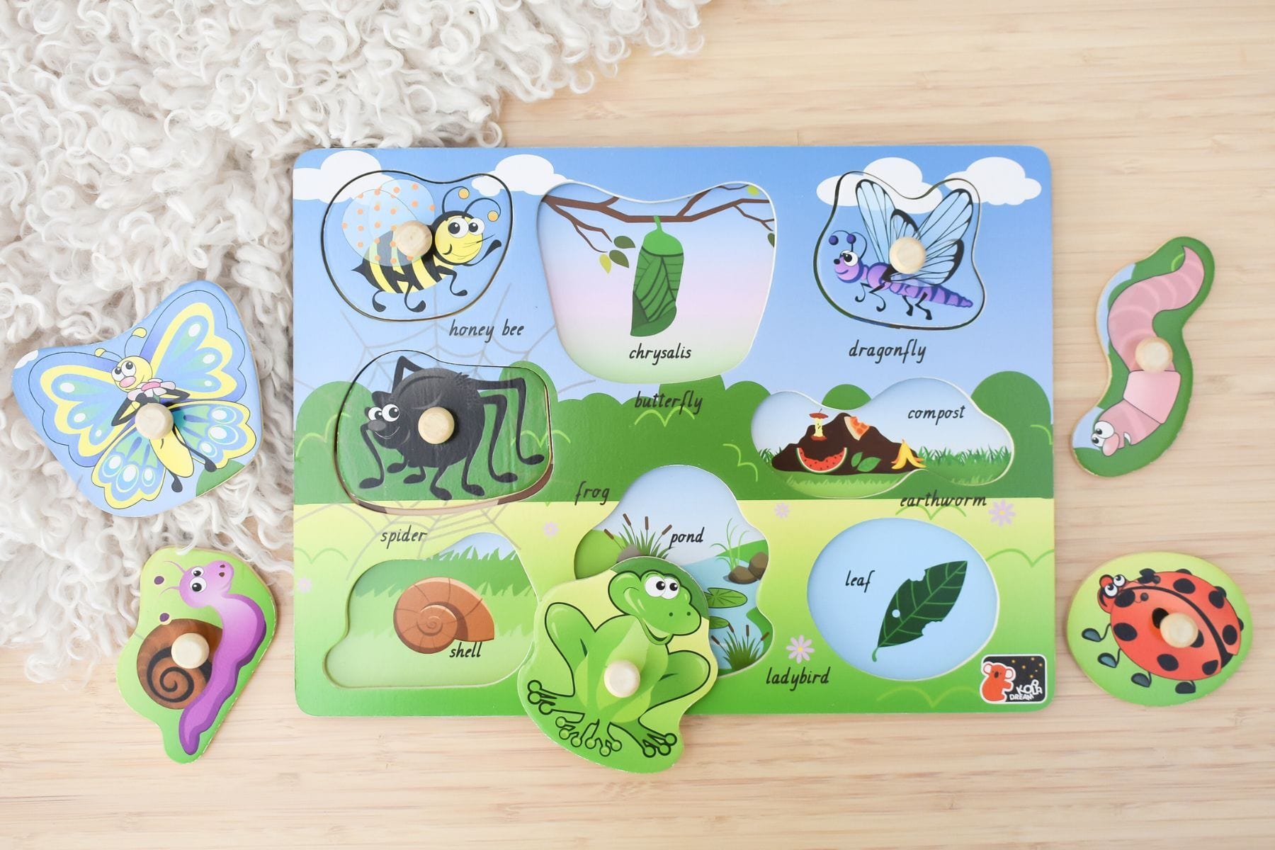 Kids Toy Chest Brand-Koala Dream, Games-Peg & Tray Puzzles Multicolor INSECT PEG PUZZLE