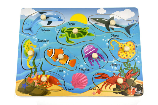 Kids Toy Chest Brand-Koala Dream, Games-Peg & Tray Puzzles Multicolor SEA ANIMAL PEG PUZZLE