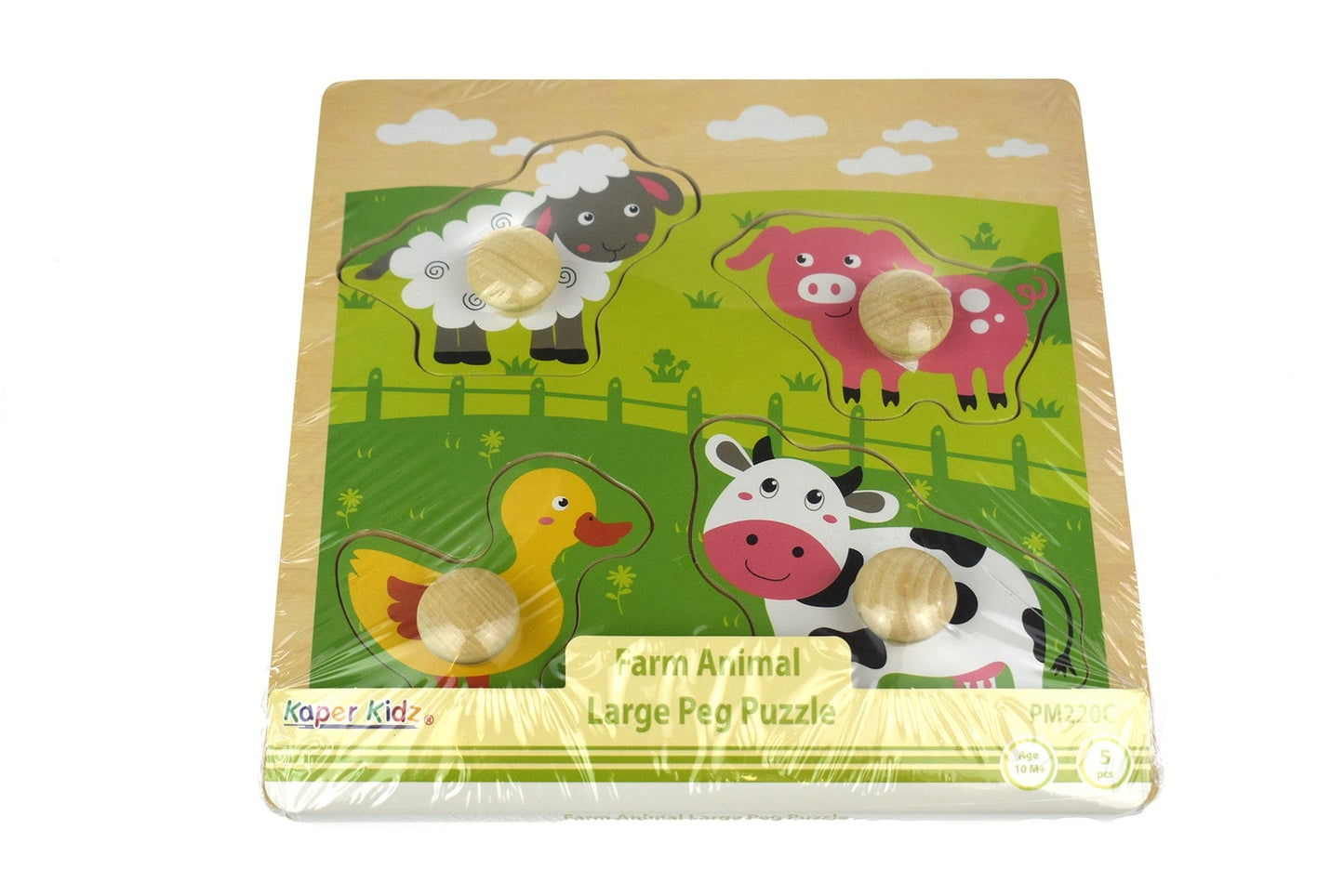 Kids Toy Chest Brand-Koala Dream, Games-Peg & Tray Puzzles, X-FSC Certified FARM ANIMAL LARGE PEG PUZZLE