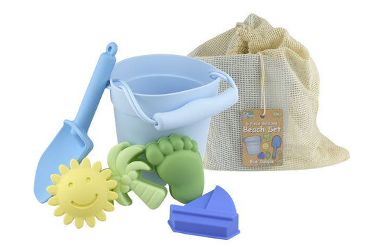 Kids Toy Chest Brand-Koala Dream, Gift-Baby Shower, Gift-Silicone Toys & Teethers Blue Sundae 6-Piece Silicone Beach Adventure Set