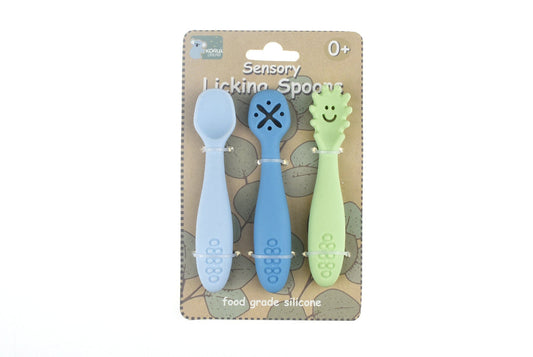 Kids Toy Chest Brand-Koala Dream, Gift-Baby Shower, Gift-Silicone Toys & Teethers SENSORY SILICONE LICKING SPOONS-BLUE