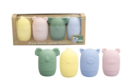 Kids Toy Chest Brand-Koala Dream, Gift-Baby Shower, Gift-Silicone Toys & Teethers SILICONE BRAVE BEASTS ANIMAL POURERS 4 PCS SET- PASTEL