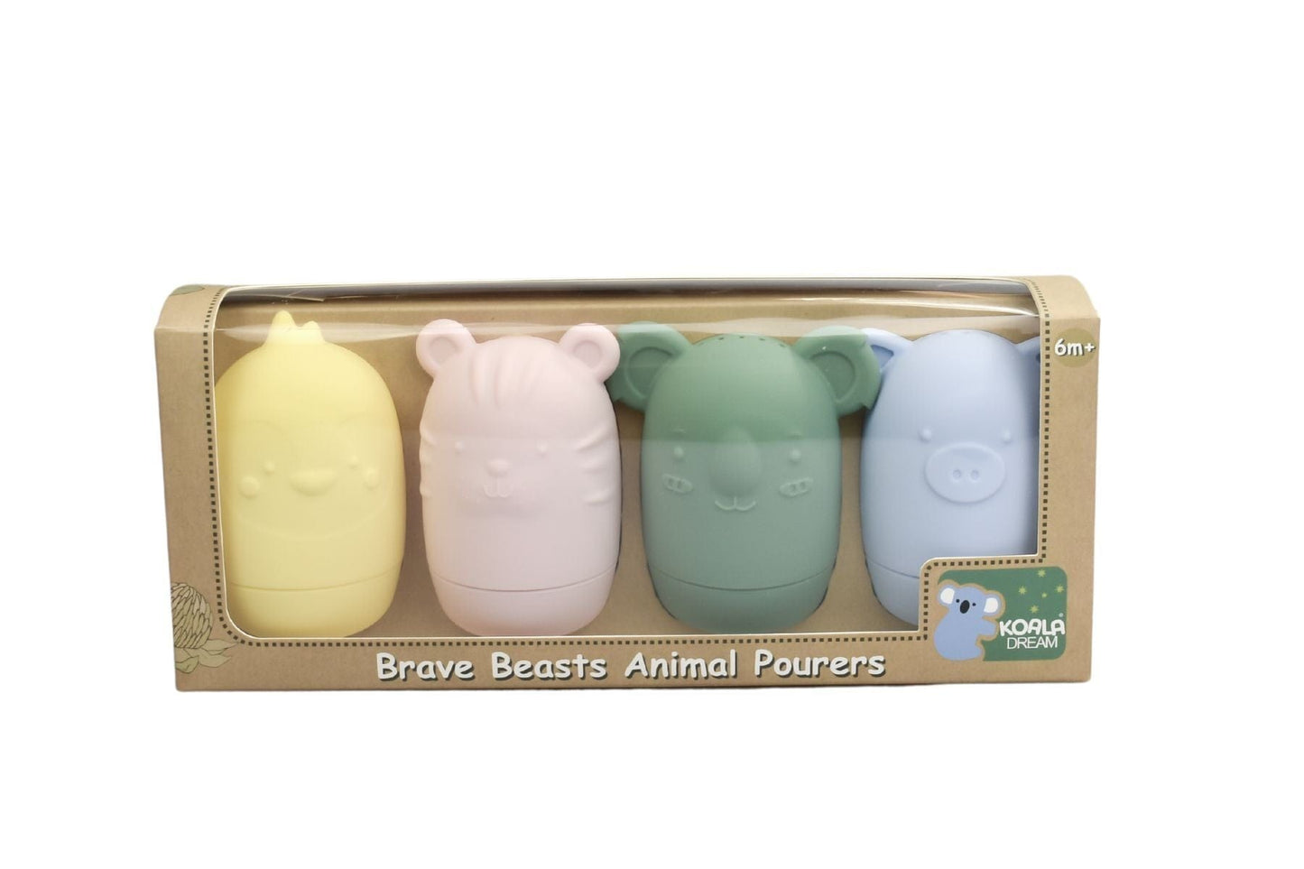 Kids Toy Chest Brand-Koala Dream, Gift-Baby Shower, Gift-Silicone Toys & Teethers SILICONE BRAVE BEASTS ANIMAL POURERS 4 PCS SET- PASTEL