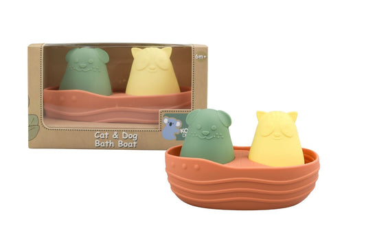 Kids Toy Chest Brand-Koala Dream, Gift-Baby Shower, Gift-Silicone Toys & Teethers SILICONE CAT AND DOG BATH BOAT ORANGE