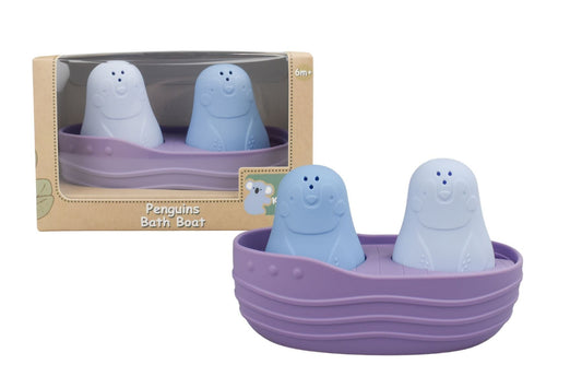 Kids Toy Chest Brand-Koala Dream, Gift-Baby Shower, Gift-Silicone Toys & Teethers SILICONE PENGUINS BATH BOAT PURPLE