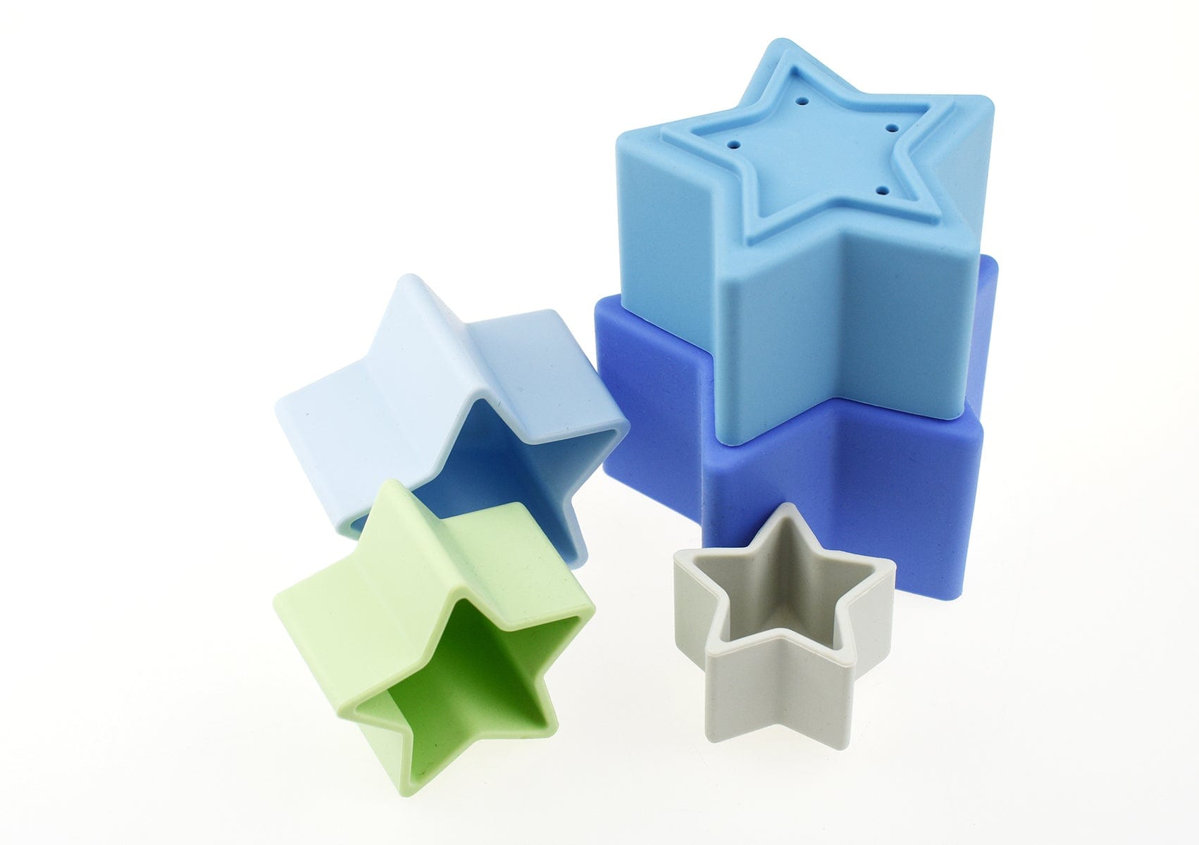 Kids Toy Chest Brand-Koala Dream, Gift-Baby Shower, Gift-Silicone Toys & Teethers STACKING STARS 5 PC SILICONE SET-BLUE/GREEN