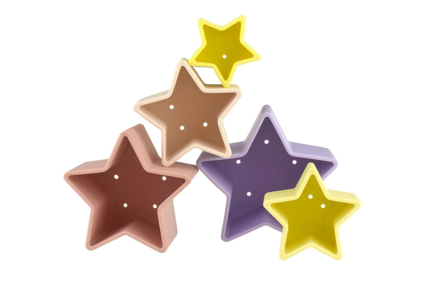 Kids Toy Chest Brand-Koala Dream, Gift-Baby Shower, Gift-Silicone Toys & Teethers STACKING STARS 5 PC SILICONE SET-PURPLE/YELLOW