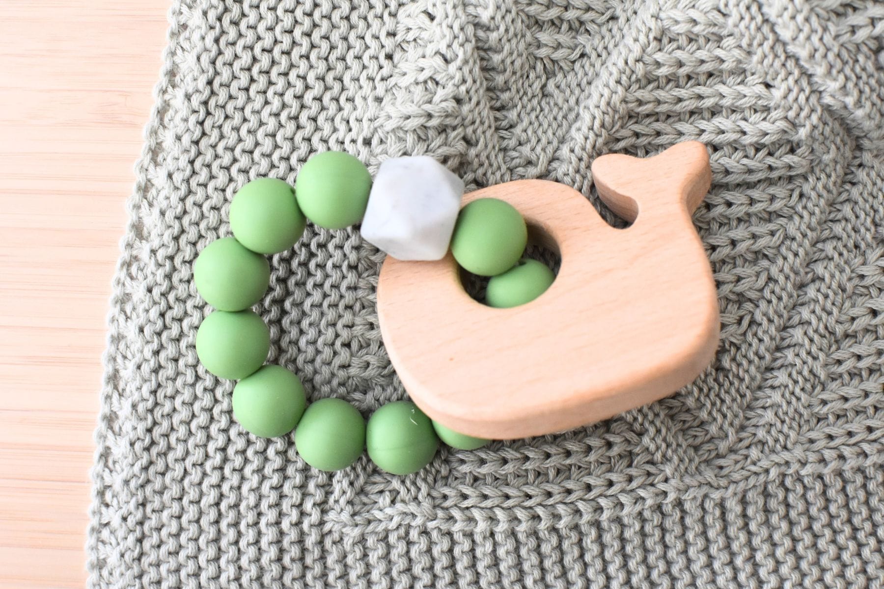 Kids Toy Chest Brand-Koala Dream, Toys-Rattles & Teethers, Gift-Baby Shower, Gift-Silicone Toys & Teethers Green Wooden Silicone Whale Teether