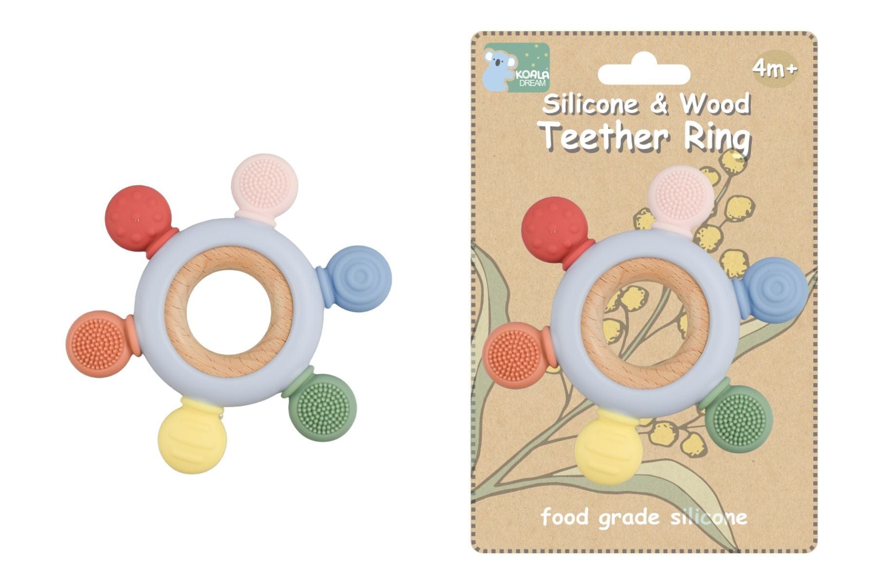 Kids Toy Chest Brand-Koala Dream, Toys-Rattles & Teethers, Gift-Baby Shower, Gift-Silicone Toys & Teethers SILICONE AND WOODEN TEETHER RING BLUE