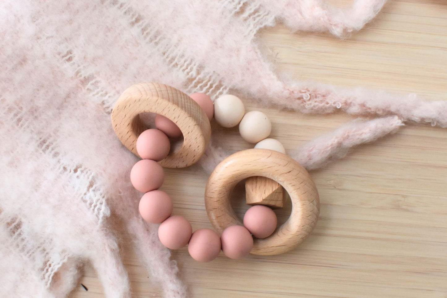 Kids Toy Chest Brand-Koala Dream, Toys-Rattles & Teethers, Gift-Baby Shower, Gift-Silicone Toys & Teethers Wooden Silicone Rings Teether - Pink