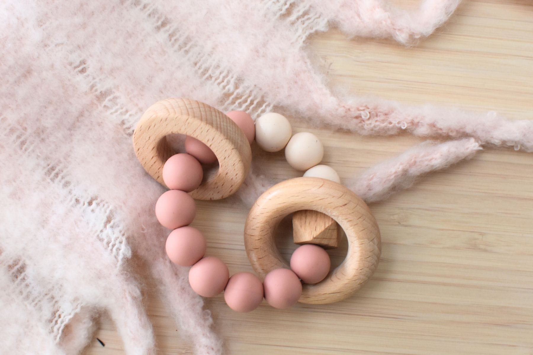 Kids Toy Chest Brand-Koala Dream, Toys-Rattles & Teethers, Gift-Baby Shower, Gift-Silicone Toys & Teethers Wooden Silicone Rings Teether - Pink