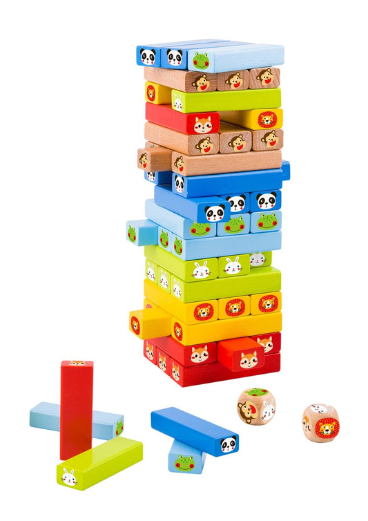 Kids Toy Chest Brand-Tooky Toy, Games-Family Games, X-FSC Certified STACKING BLOCK ANIMALS BOARD GAME