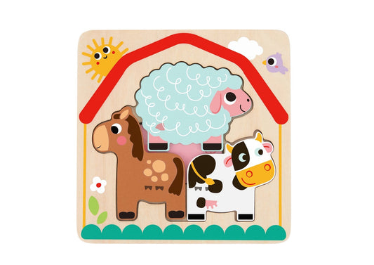 Kids Toy Chest Brand-Tooky Toy, Games-Peg & Tray Puzzles MULTI-LAYERED FARM ANIMAL PUZZLE