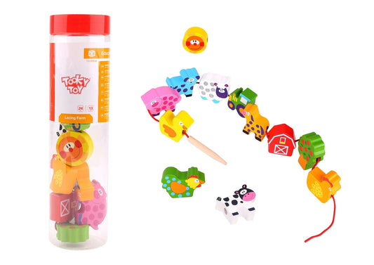 Kids Toy Chest Brand-Tooky Toy, Toys-Educational, X-FSC Certified LACING BLOCKS - FARM ANIMALS