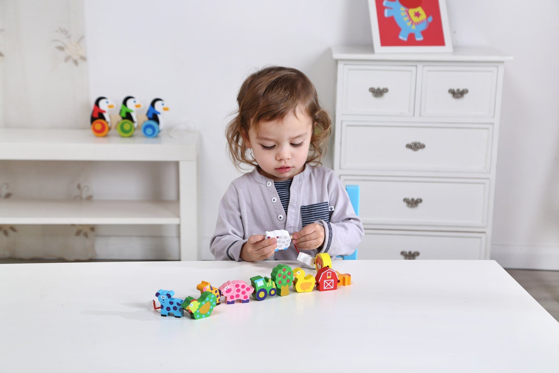 Kids Toy Chest Brand-Tooky Toy, Toys-Educational, X-FSC Certified LACING BLOCKS - FARM ANIMALS