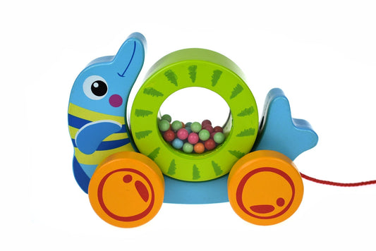 Kids Toy Chest Brand-Tooky Toy, Toys-Push/Pull Along PULL ALONG ROLLING DOLPHIN WITH BEADS