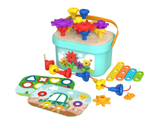 Kids Toy Chest Brand-Tooky Toy, X-FSC Certified, Toys-Activity Play Centres RAINBOW PEGS AND COGS STACKING AND LACING SET