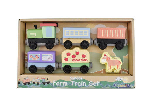 Kids Toy Chest Kaper Kidz, Wooden Toys, Educational Toys, Toddler Toys (1 - 3 Yrs) SUNDAE FARM TRAIN SET