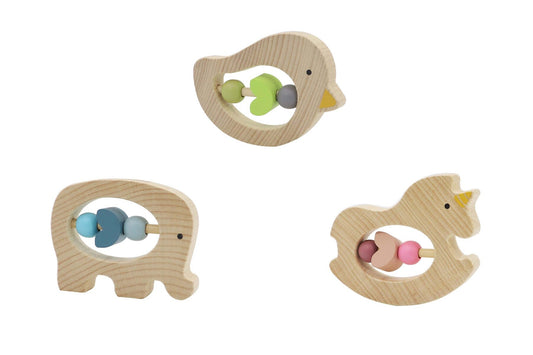 Kids Toy Chest Toys-Rattles & Teethers, Brand-Kaper Kidz, Gift-Baby Shower WOODEN ANIMAL RATTLE SET OF 3